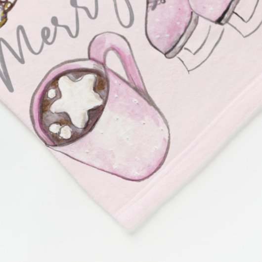 Couverture Polaire Aquarelle Dusty rose Noël (Coin)