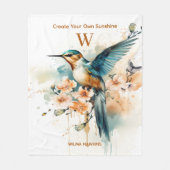 Couverture Polaire Aquarelle Élégant Monogramme De Colibri Avec Nom (Devant)