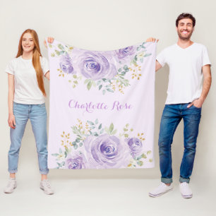 Couverture Polaire Aquarelle féminine violet Roses Baby Girl Nursery