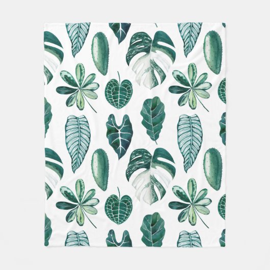Couverture Polaire Aquarelle feuille tropicale motif transparent avec (Devant)