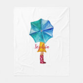 Couverture Polaire Aquarelle fille parapluie mignonne Monogrammé (Devant)