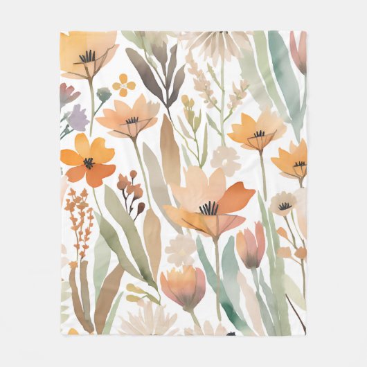 Couverture Polaire Aquarelle Fleur sauvage Boho Soft Pastel Spring (Devant)