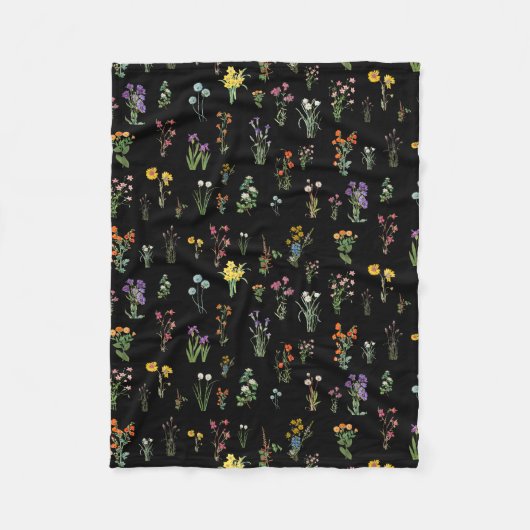 Couverture Polaire Aquarelle fleur sauvage Floral botanique noir (Devant)