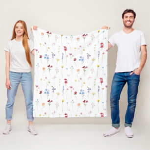 Couverture Polaire Aquarelle Fleur Sauvage Minimaliste Cottage Boho