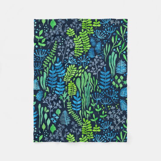 Couverture Polaire Aquarelle fleurie doodles arrière - plan foncé (Devant)