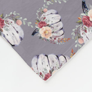 Couverture Polaire Aquarelle fleurie violet citrouille d'automne