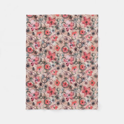 Couverture Polaire Aquarelle, fleurs. (Devant)