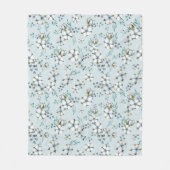 Couverture Polaire Aquarelle Fleurs de coton et Eucalyptus (Devant)