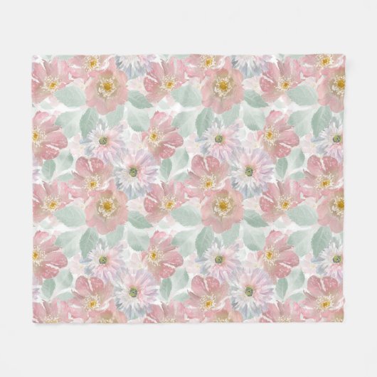 Couverture Polaire Aquarelle fleurs délicates. (Devant (Horizontal))