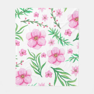 Couverture Polaire Aquarelle Fleurs rose pâle, Petites baies et