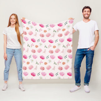 Couverture Polaire Aquarelle fleurs roses roses et pivoines