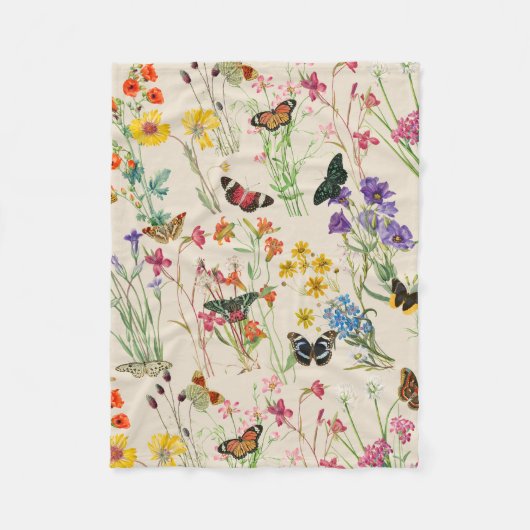 Couverture Polaire Aquarelle Fleurs sauvages & papillons Jardin Flora (Devant)
