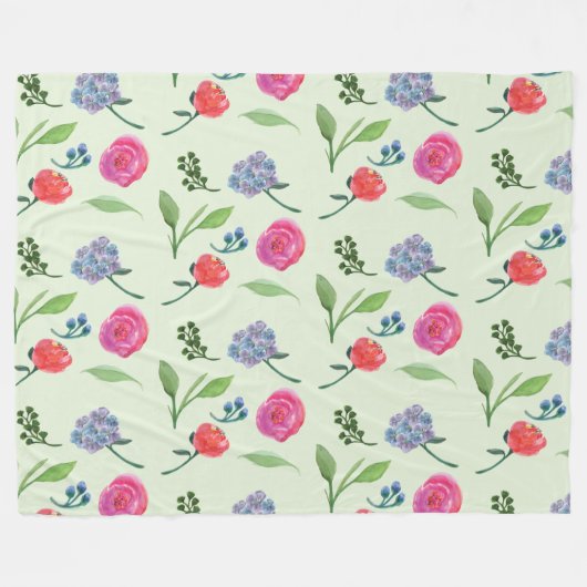 Couverture Polaire Aquarelle Florale (Devant (Horizontal))