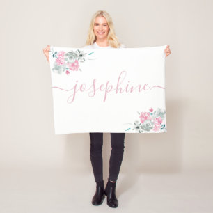 Couverture Polaire Aquarelle florale blanche rose pâle Nom