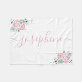 Couverture Polaire Aquarelle florale blanche rose pâle Nom (Devant (Horizontal))