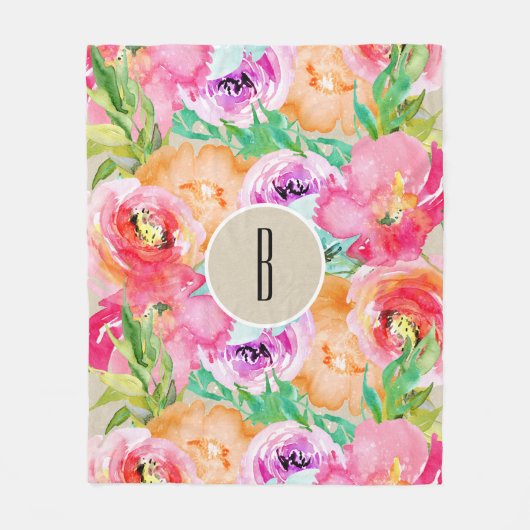 Couverture Polaire Aquarelle florale brillante moderne Kraft (Devant)