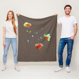 Couverture Polaire Aquarelle florale Fleur d'art d'automne