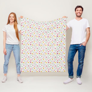 Couverture Polaire Aquarelle Florale Jaune Rose Violet Printemps Été