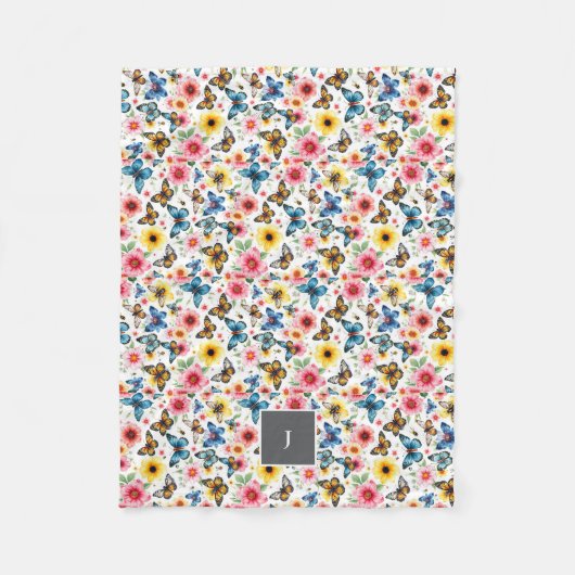 Couverture Polaire Aquarelle florale motif botanique monogrammé (Devant)