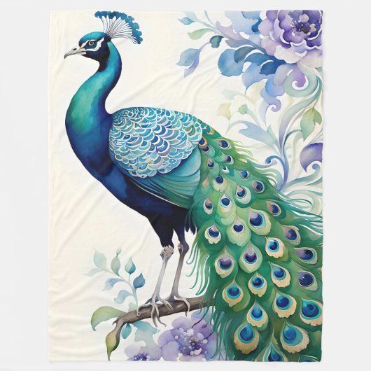 Couverture Polaire Aquarelle florale Peacock (Devant)