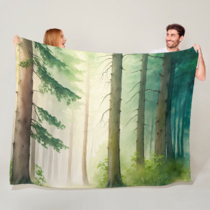 Couverture Polaire Aquarelle Forêt Arbres Bois Bois