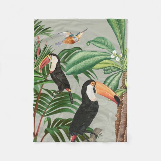 Couverture Polaire Aquarelle Forêt tropicale et Oiseaux du Toucan (Devant)