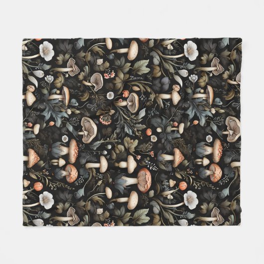 Couverture Polaire Aquarelle Forêt Verdure Champignons Automne (Devant (Horizontal))