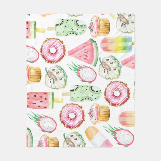Couverture Polaire Aquarelle fruits tropicaux, glace motif. (Devant)