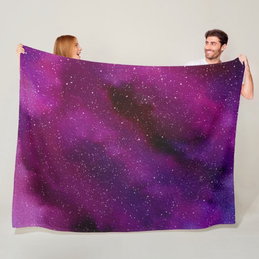 Couverture Polaire Aquarelle Galaxies rose violet (En situation)