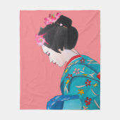 Couverture Polaire Aquarelle Geisha avec thème d'art kimono Japon (Devant)