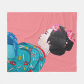 Couverture Polaire Aquarelle Geisha avec thème d'art kimono Japon (Devant (Horizontal))