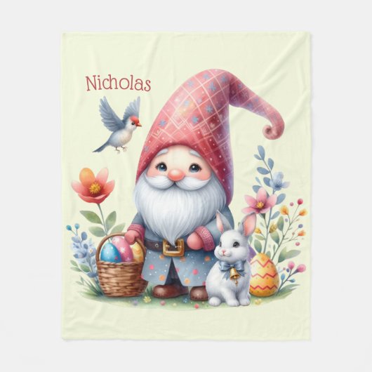 Couverture Polaire Aquarelle Gnome de Pâques personnalisée (Devant)