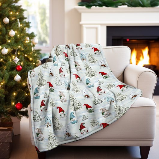 Couverture Polaire Aquarelle Gnomes d'hiver en Noël de neige