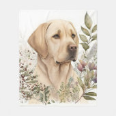 Couverture Polaire Aquarelle Golden Labrador Retriever et Fleurs (Devant)