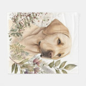 Couverture Polaire Aquarelle Golden Labrador Retriever et Fleurs (Devant (Horizontal))