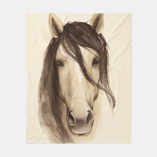 Couverture Polaire Aquarelle Grange Animaux Cheval