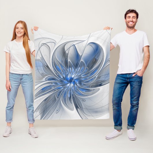 Couverture Polaire Aquarelle gris bleu Abstrait Fractal Art Flower (En situation)