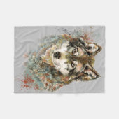 Couverture Polaire Aquarelle Gris Loup Animal Faune Nature Art (Devant (Horizontal))