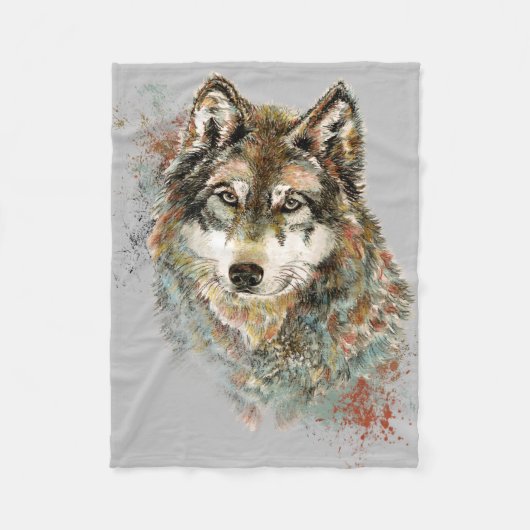 Couverture Polaire Aquarelle Gris Loup Animal Faune Nature Art (Devant)