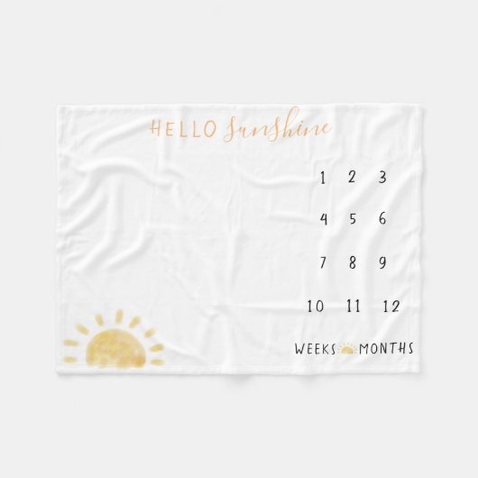 Couverture Polaire Aquarelle "Hello Sunshine" Baby Milestone (Devant (Horizontal))