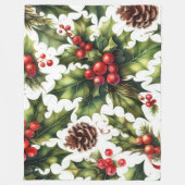 Couverture Polaire Aquarelle Holly Berries Motifs de Noël (Devant)
