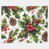 Couverture Polaire Aquarelle Holly Berries Motifs de Noël (Devant (Horizontal))