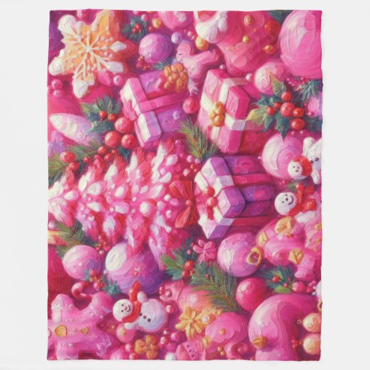 Couverture Polaire Aquarelle Hot rose Modes de Noël (Devant)