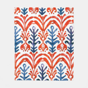 Couverture Polaire Aquarelle Ikat motif transparent. Flore décorative