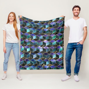 Couverture Polaire Aquarelle isométrique avec galaxie dorée et marbré