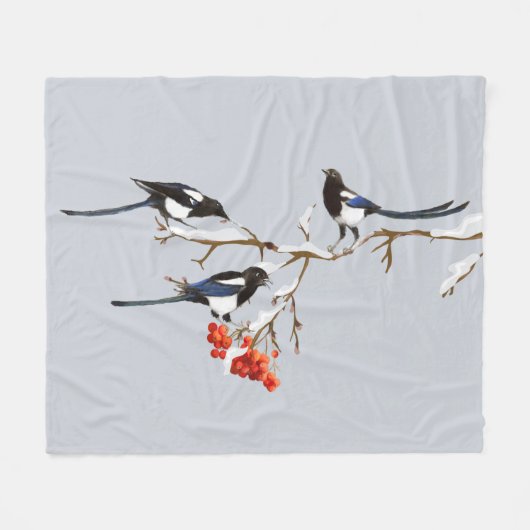 Couverture Polaire Aquarelle Jardin Oiseaux Magpies Faune Nature Art (Devant (Horizontal))