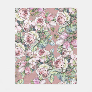 Couverture Polaire Aquarelle Jardin : Rose Tulip Elégance.