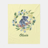 Couverture Polaire Aquarelle Koala et couronne d'Eucalyptus (Devant)