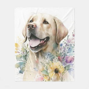 Couverture Polaire Aquarelle Labrador Retriever doré et fleurs