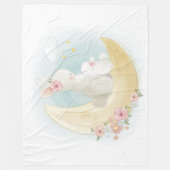 Couverture Polaire Aquarelle maman et bébé lapins sur la lune (Devant)